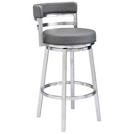 Image1 of Titana 26 in. Swivel Barstool in Stainless Steel Finish, Gray Faux Leather