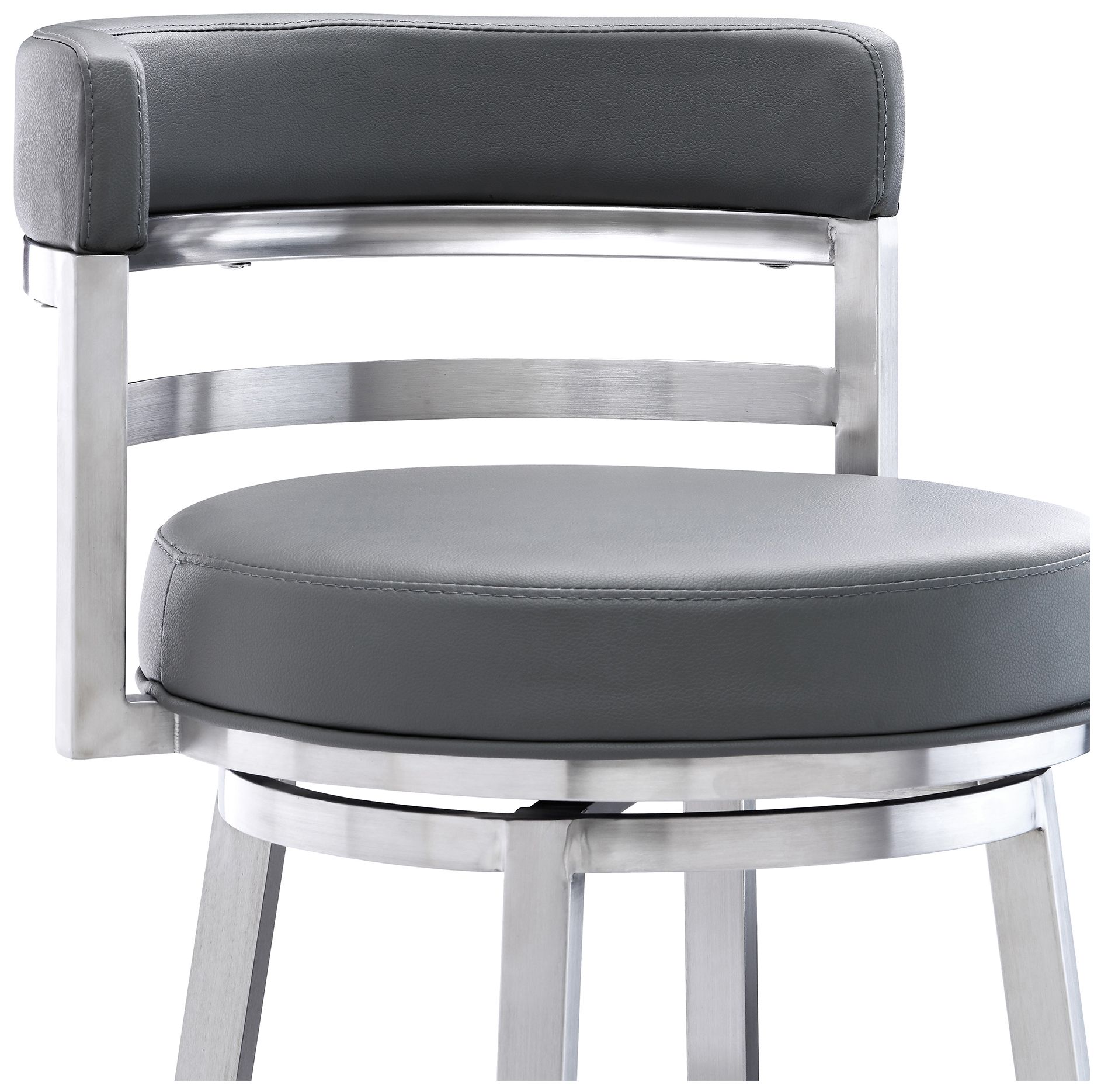 Image 6 Titana 26 in. Swivel Barstool in Stainless Steel Finish, Gray Faux Leather more views