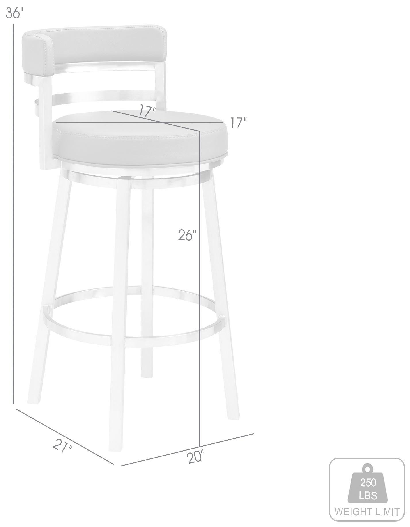 Titana 26 in. Swivel Barstool in Stainless Steel Finish, Gray Faux Leather
