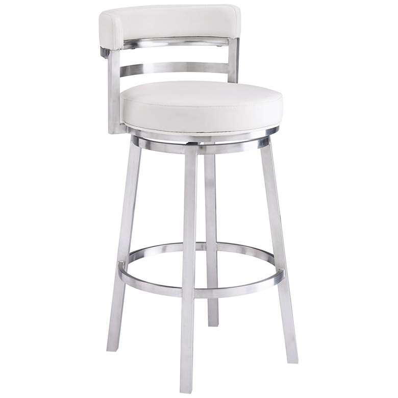 Image 1 Titana 26 in. Swivel Barstool in Stainless Steel Finish, White Faux Leather
