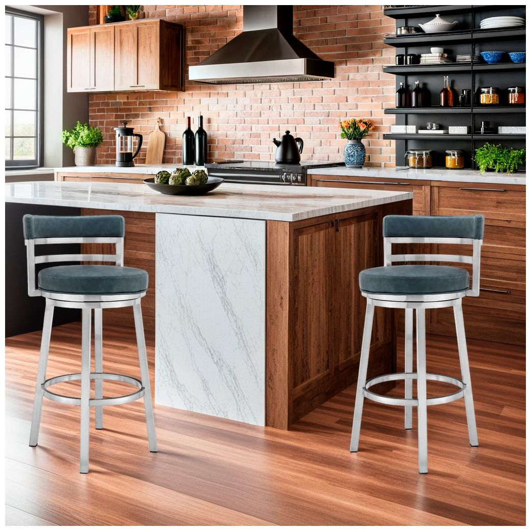 Titana 26" Blue Faux Leather Swivel Counter Stool