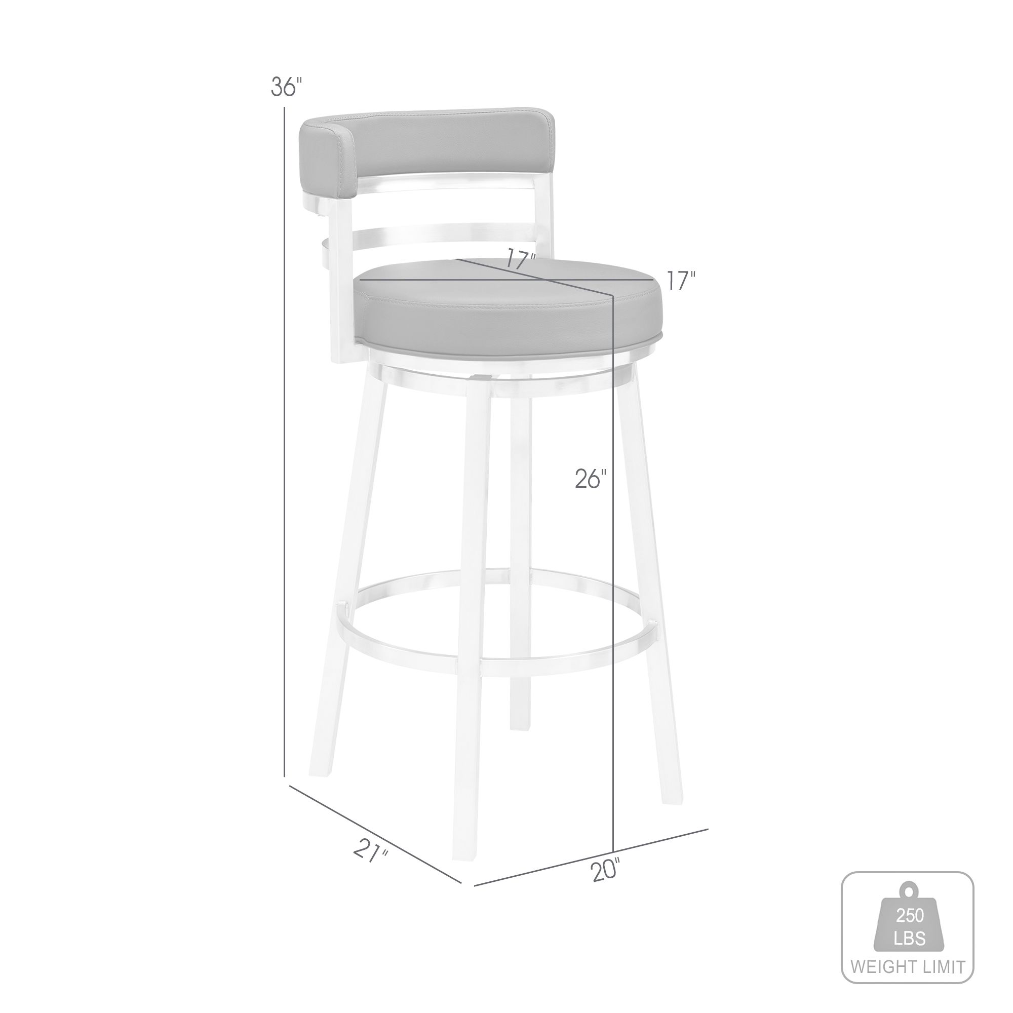 Titana 26" Brushed Stainless Steel Swivel Bar Stool