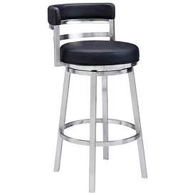 Image1 of Titana 30 in. Swivel Barstool in Stainless Steel Finish, Black Faux Leather