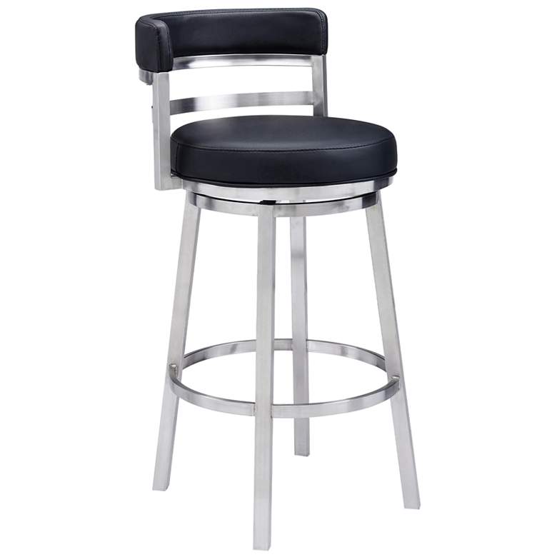 Image 1 Titana 30 in. Swivel Barstool in Stainless Steel Finish, Black Faux Leather