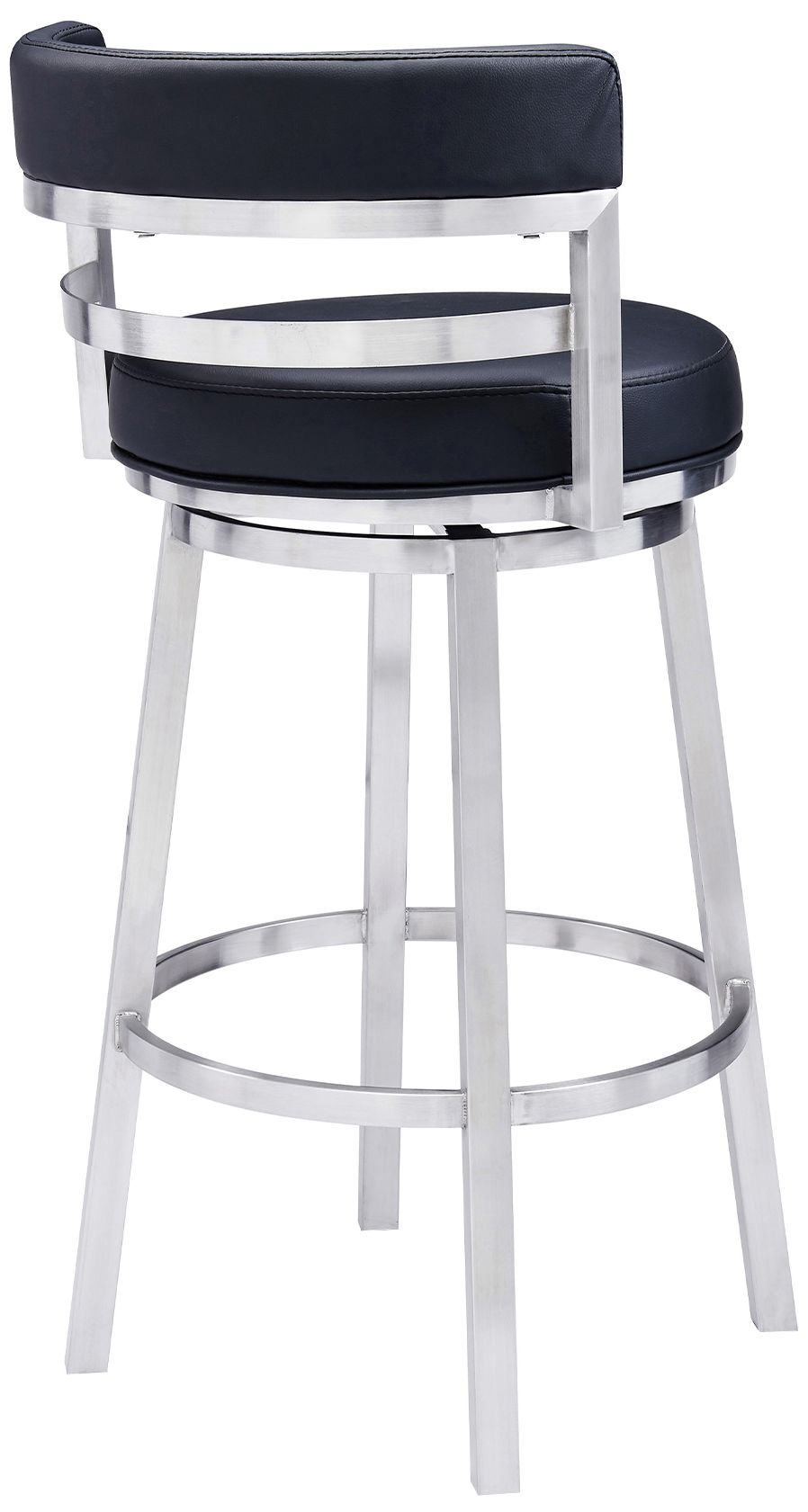 Image 5 Titana 30 in. Swivel Barstool in Stainless Steel Finish, Black Faux Leather more views