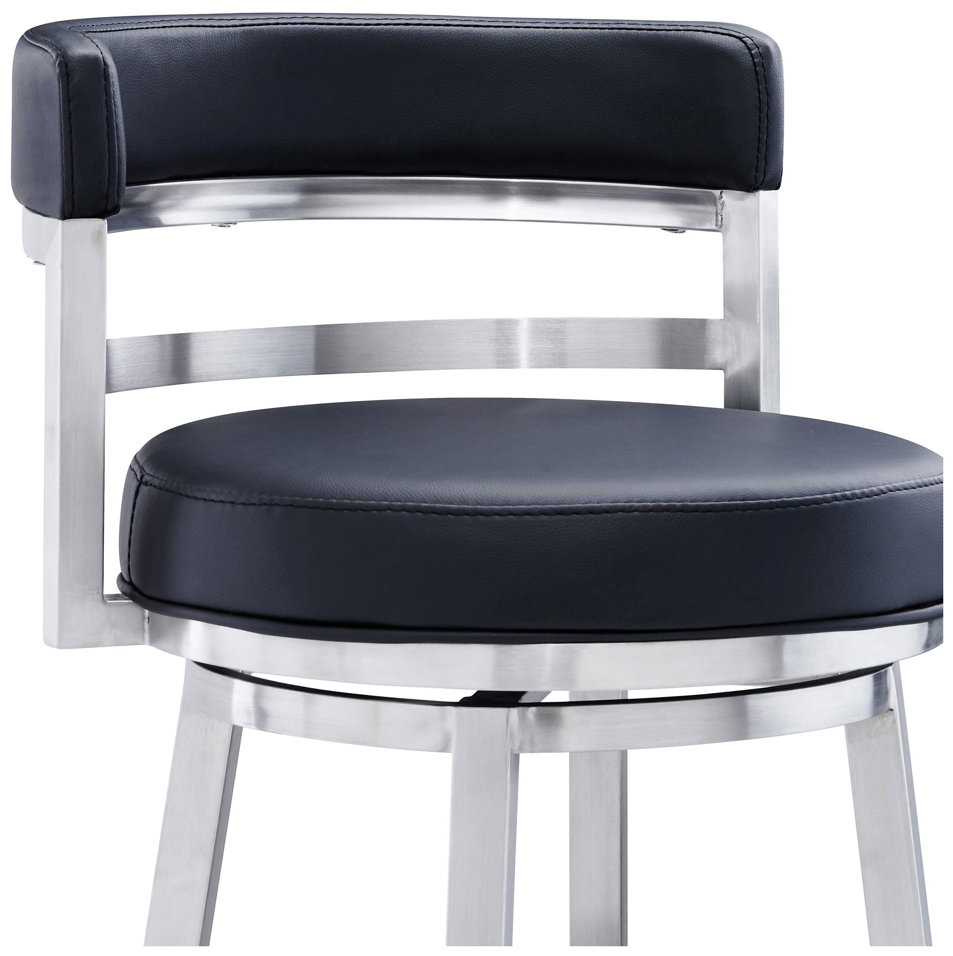 Image 6 Titana 30 in. Swivel Barstool in Stainless Steel Finish, Black Faux Leather more views