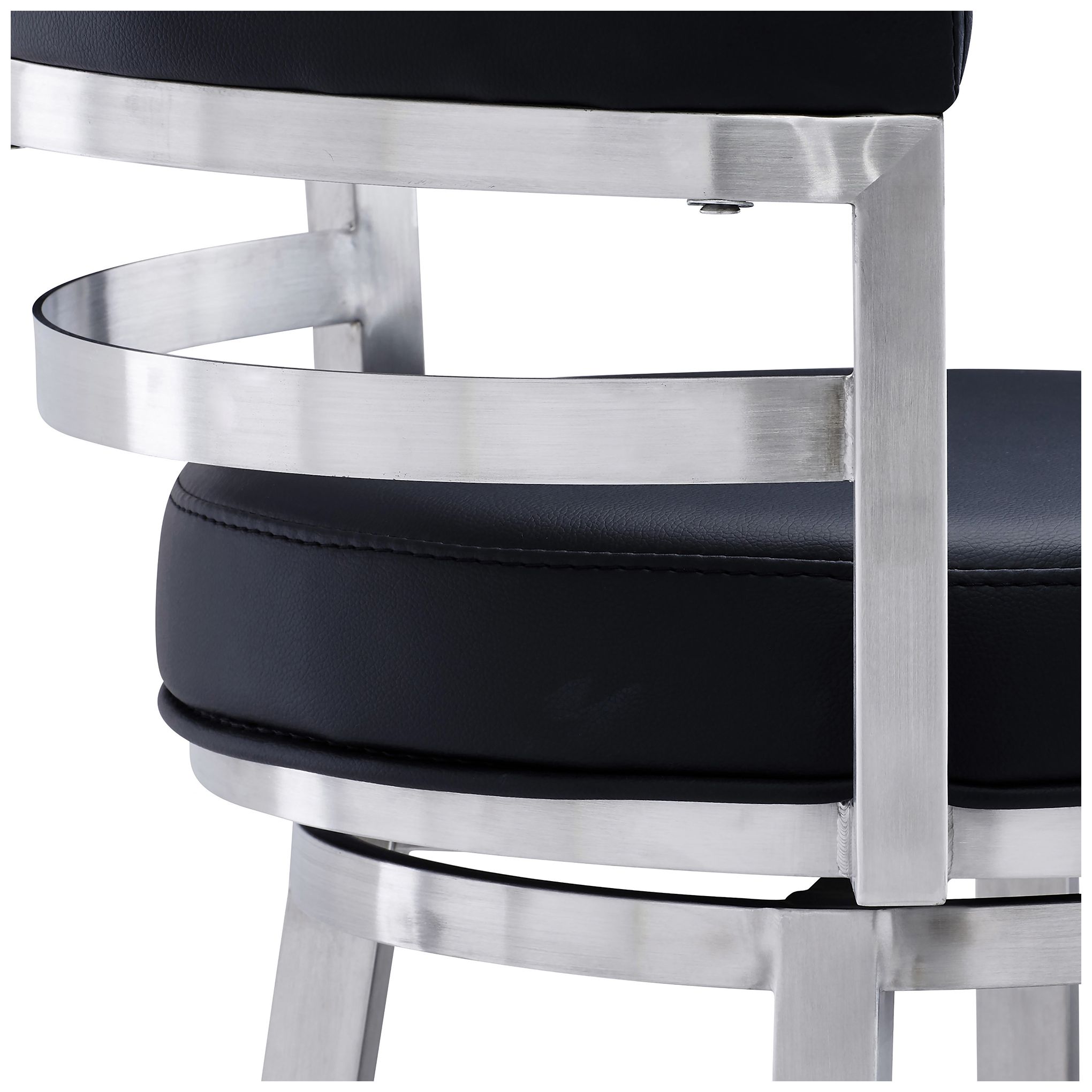 Image 7 Titana 30 in. Swivel Barstool in Stainless Steel Finish, Black Faux Leather more views