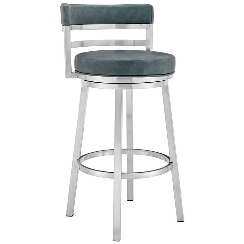 Image 1 Titana 30 in. Swivel Barstool in Stainless Steel Finish, Blue Faux Leather