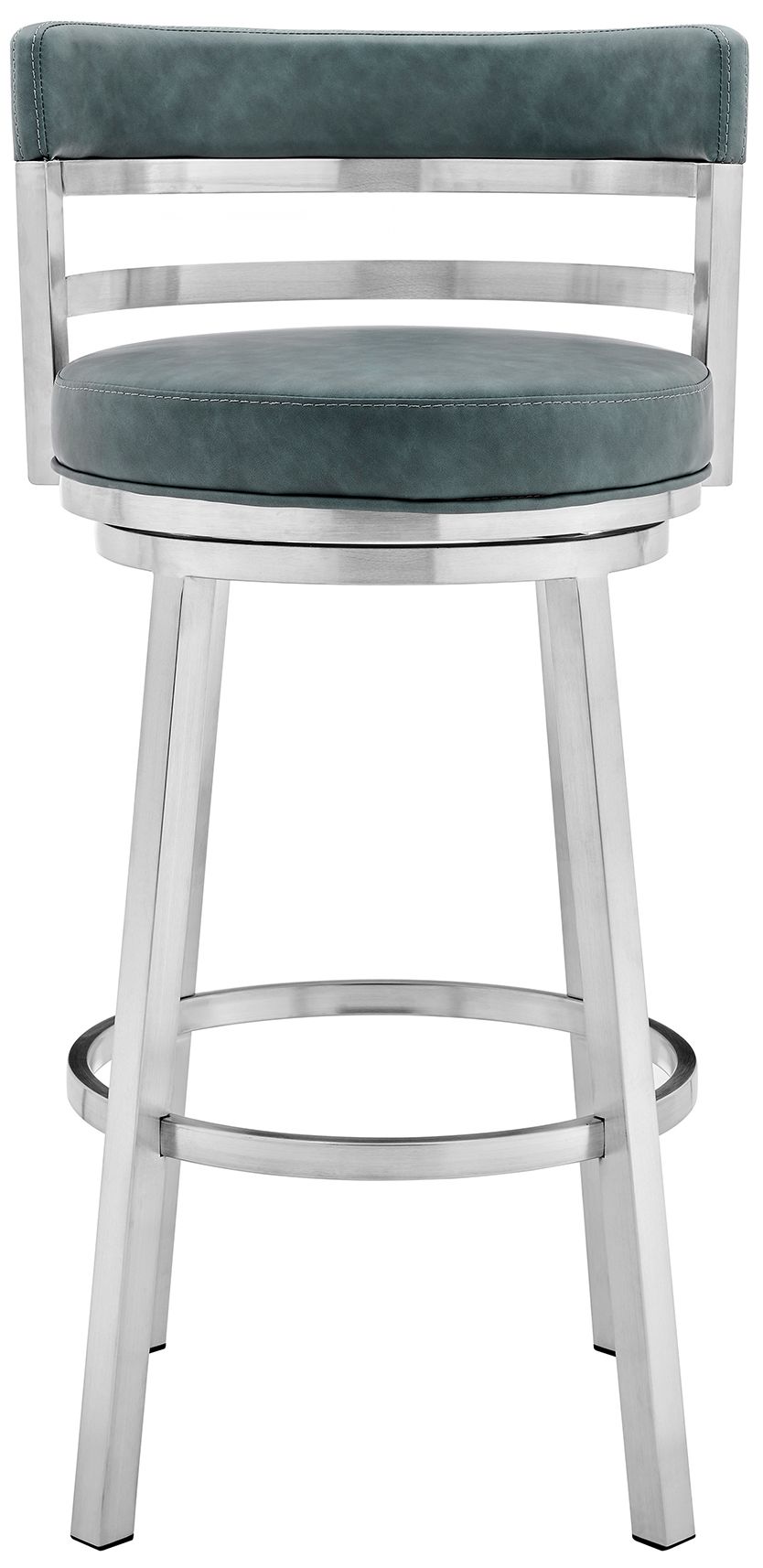 Image 3 Titana 30 in. Swivel Barstool in Stainless Steel Finish, Blue Faux Leather more views