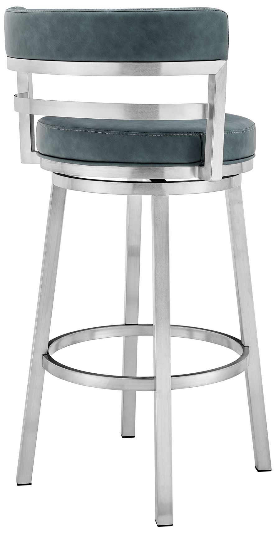 Image 4 Titana 30 in. Swivel Barstool in Stainless Steel Finish, Blue Faux Leather more views