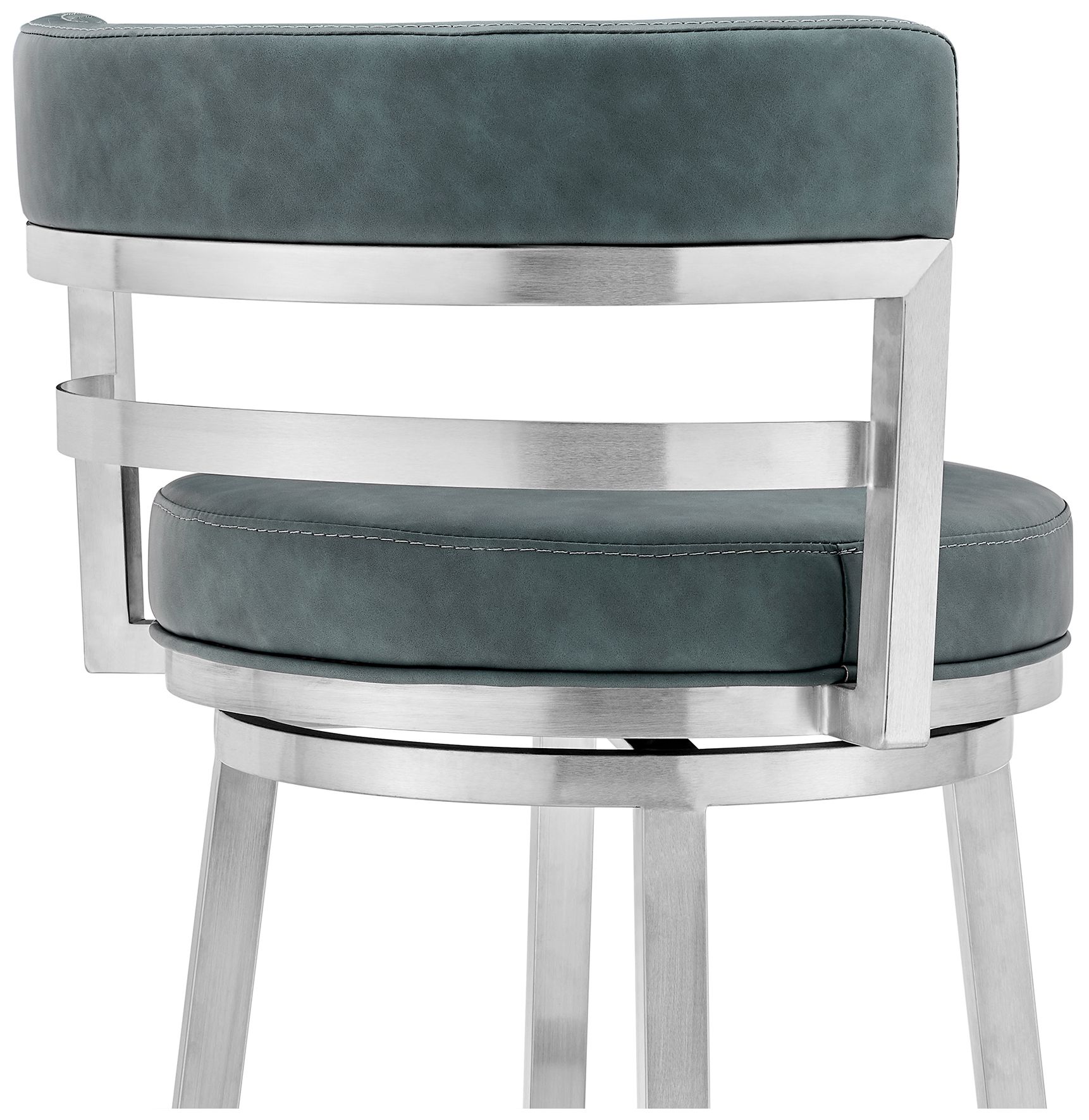 Image 5 Titana 30 in. Swivel Barstool in Stainless Steel Finish, Blue Faux Leather more views