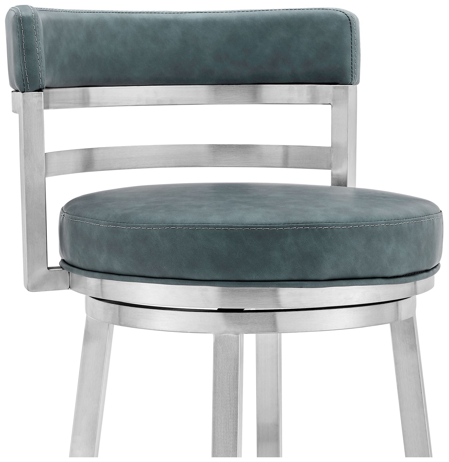 Image 6 Titana 30 in. Swivel Barstool in Stainless Steel Finish, Blue Faux Leather more views