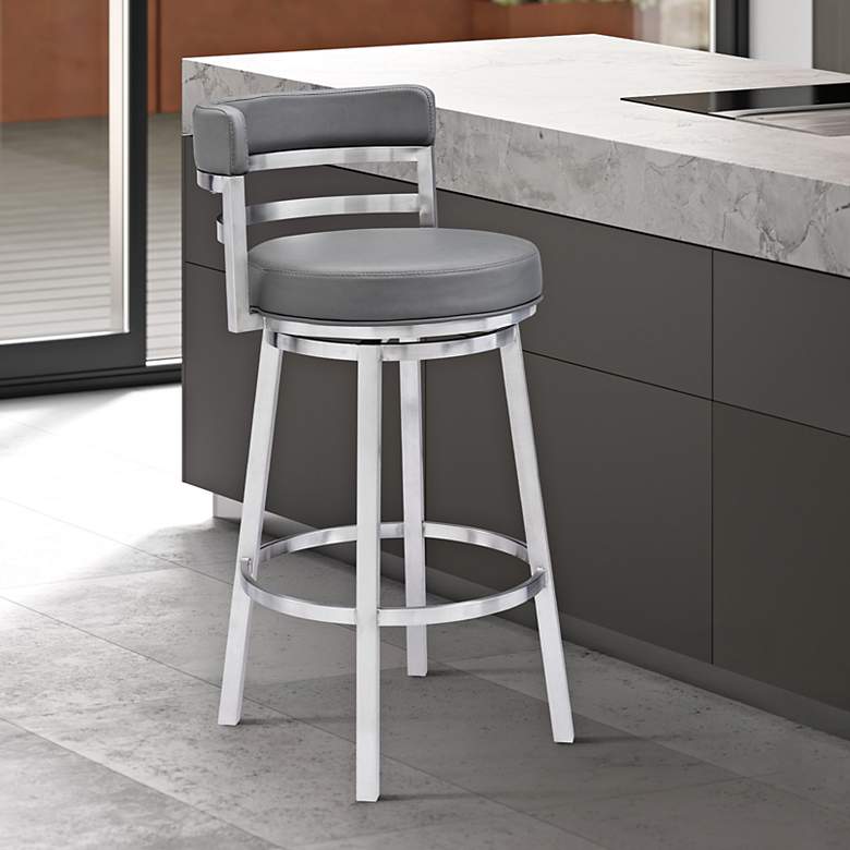 Image 1 Titana 30" Gray Faux Leather Swivel Bar Stool