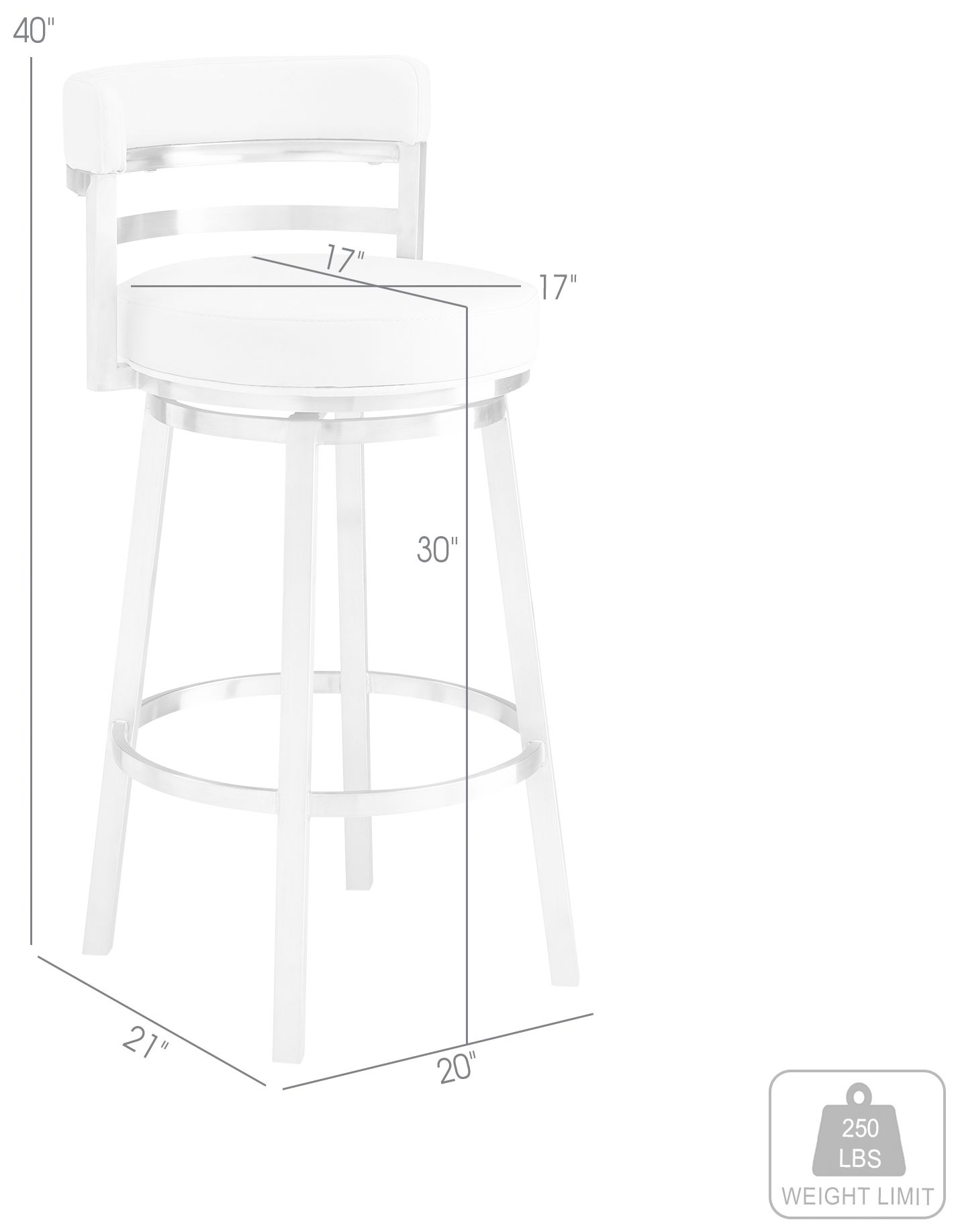 Titana 30" White Faux Leather Swivel Bar Stool
