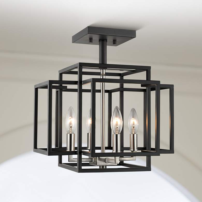 Image 1 Titania 14"W Black and Brushed Nickel 4-Light Ceiling Light