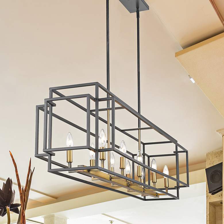 Image 2 Titania 54" Wide Bronze and Brass 10-Light Island Chandelier