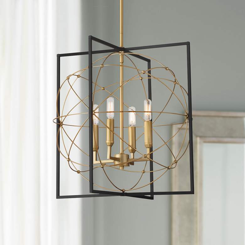 Titans Trace 19&quot;W Sand Coal And Painted Honey Gold 4-Light Pendant