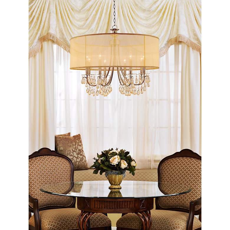 Image 1 Hampton Collection Antique Brass 32 inch Wide Large Chandelier in scene