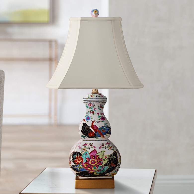 Image 1 Tobacco Leaves 22" Multi-Color Square Gourd Porcelain Table Lamp