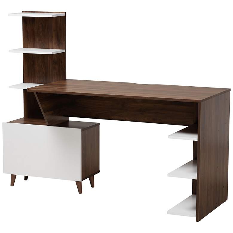 Image 2 Tobias 60 1/2 inch Wide White and Walnut 6-Shelf Computer Desk