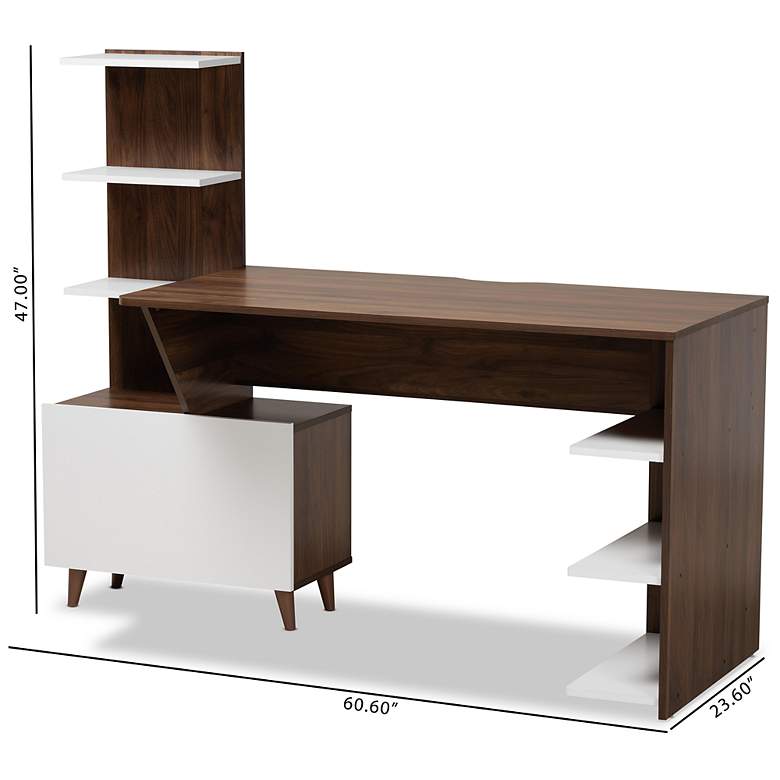 Image 4 Tobias 60 1/2 inch Wide White and Walnut 6-Shelf Computer Desk more views