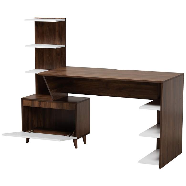Image 5 Tobias 60 1/2" Wide White and Walnut 6-Shelf Computer Desk more views