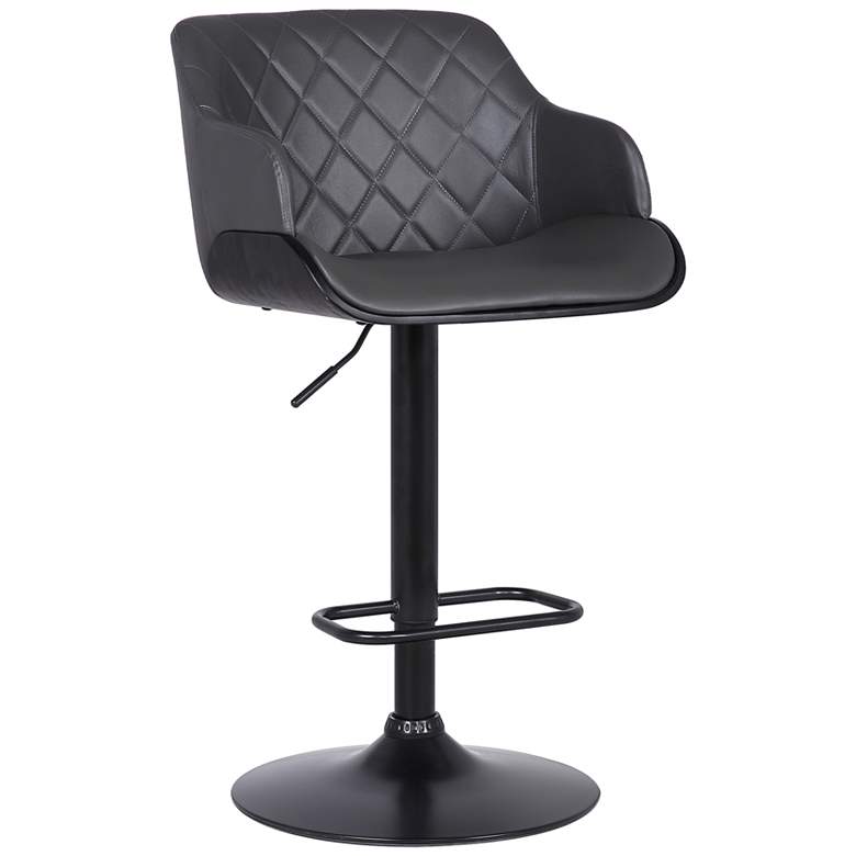 Image 1 Toby Adjustable Swivel Barstool in Black Powder Coated, Gray Faux Leather