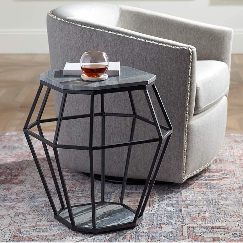 Image 1 Tocca 20 1/4 inch Wide Octagonal Black Marble Accent Table