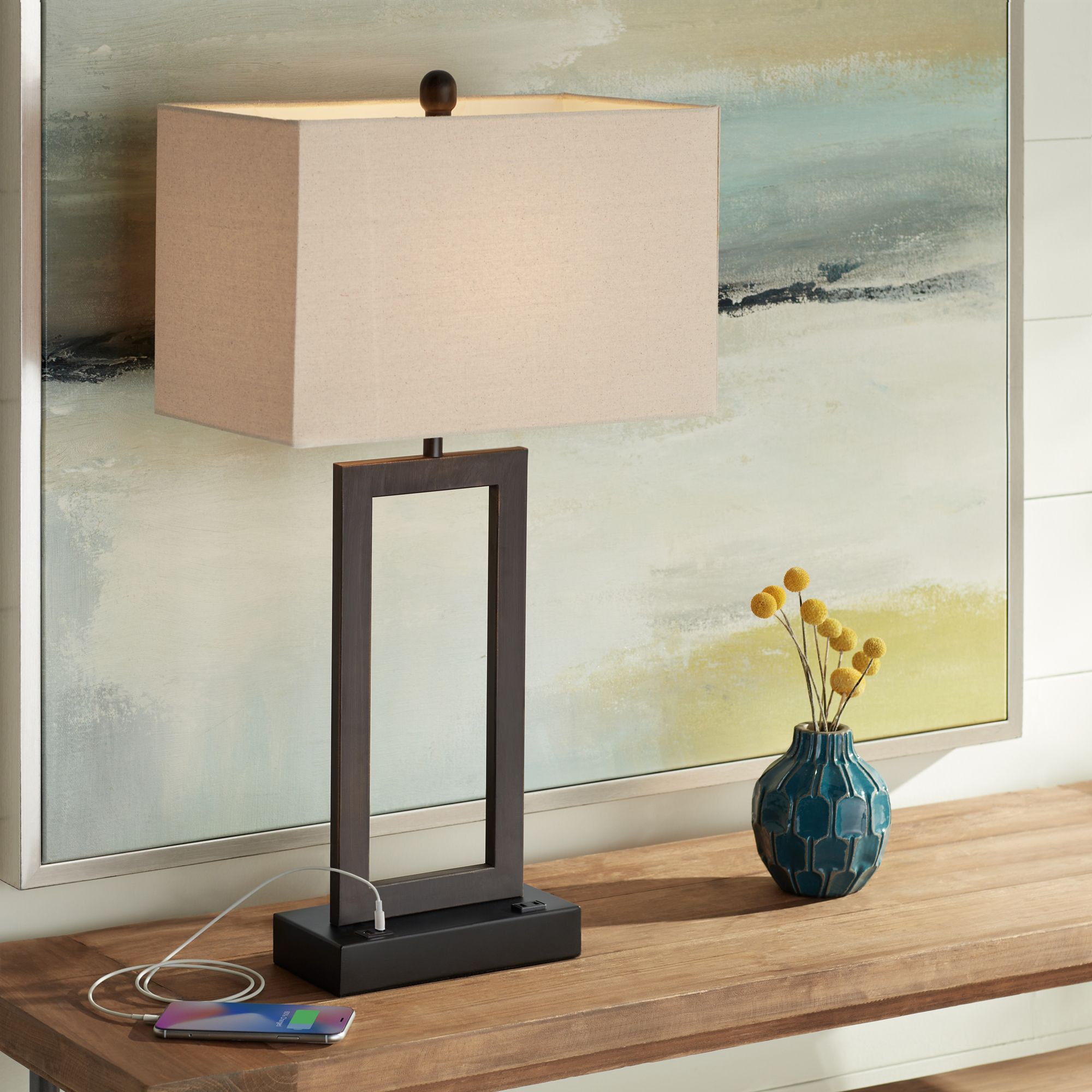 Todd Bronze Metal Table Lamp with USB Port and Outlet