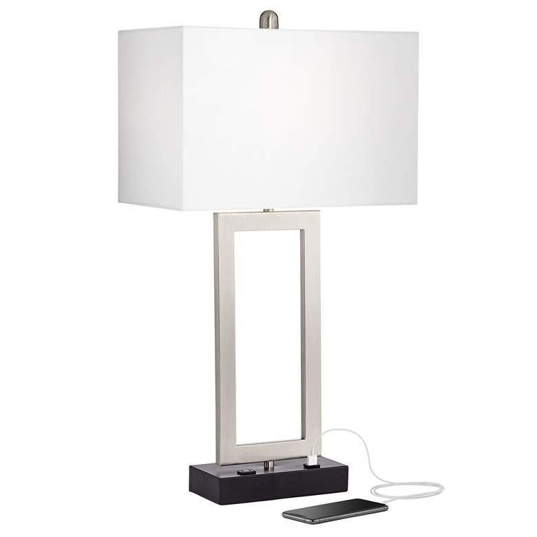 Image 2 Todd Brushed Nickel Table Lamp with USB Port and Outlet
