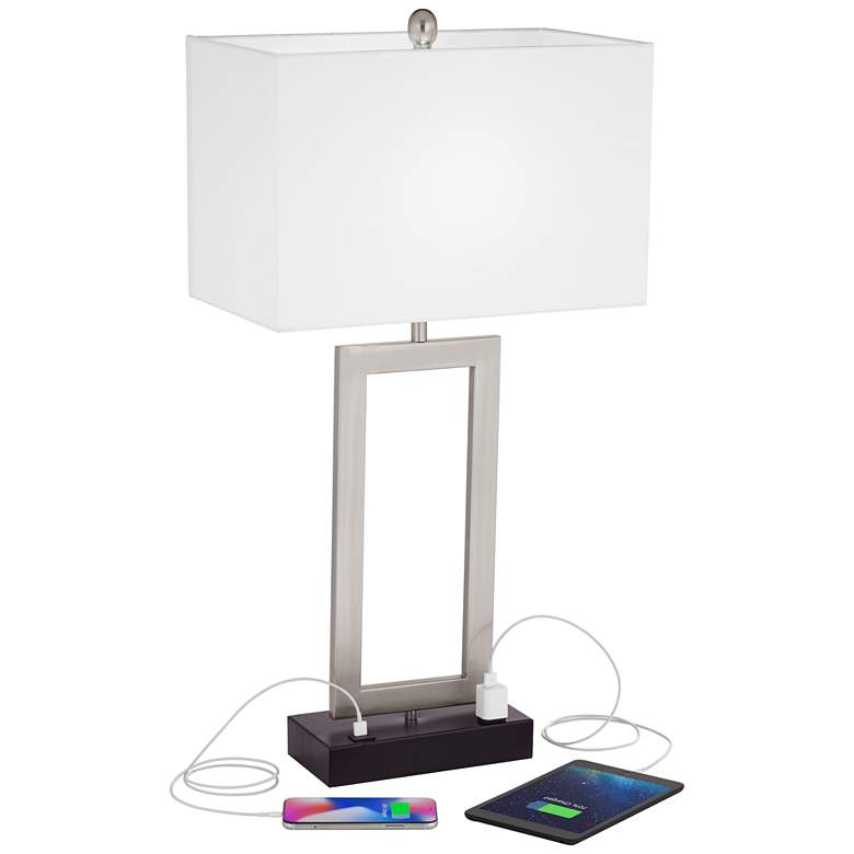 Image 3 Todd Brushed Nickel Table Lamp with USB Port and Outlet more views