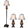 Toffee Wood 3-Piece Table Lamps and Floor Lamp Set