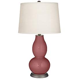 Image2 of Toile Red Double Gourd Table Lamp with Vine Lace Trim