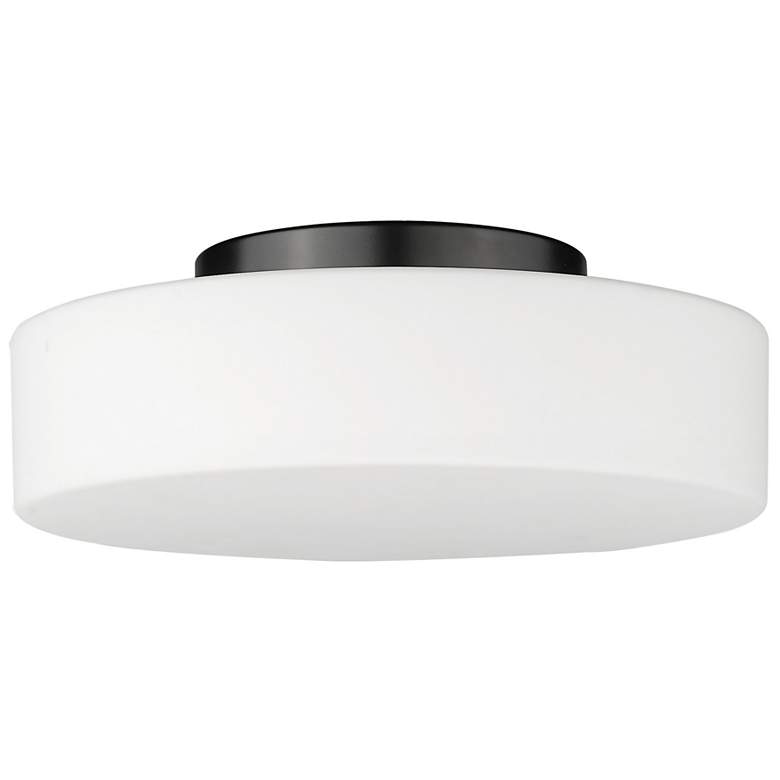 Image 2 Toli 12" Wide Matte Black Flush Mount With Opal Glass