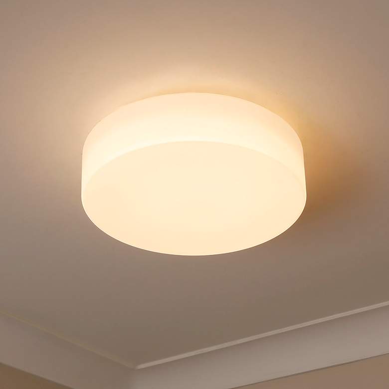 Image 1 Toli 12" Wide Matte Black Flush Mount With Opal Glass