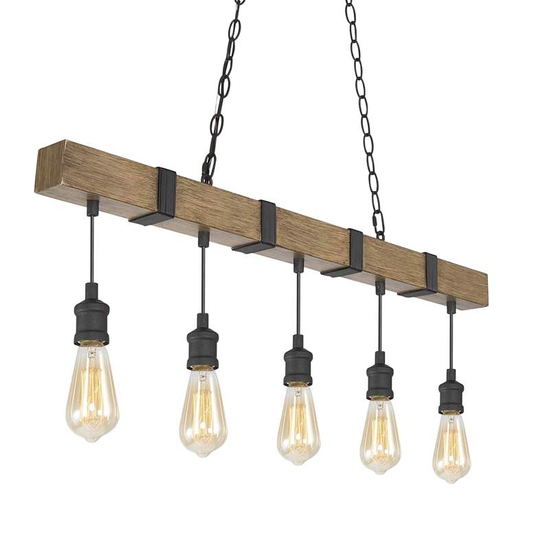 Image 1 Tolon 35 1/2"W Wood Grain Bronze 5-Light Island Chandelier