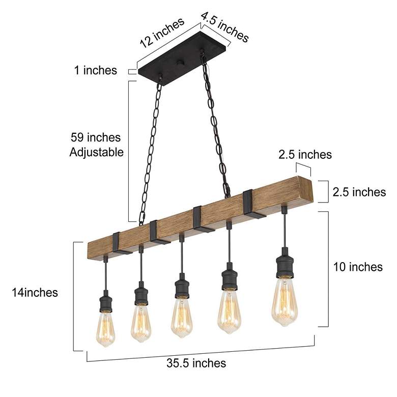 Image 5 Tolon 35 1/2 inchW Wood Grain Bronze 5-Light Island Chandelier more views