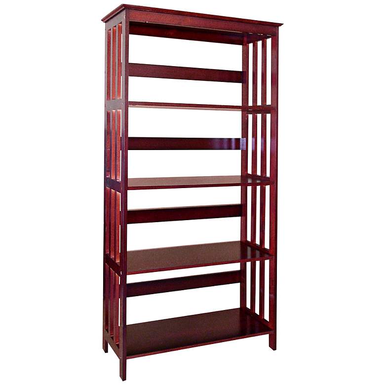 Image 1 Tolton 60 inch High 4-Tier Cherry Red Mission Bookcase
