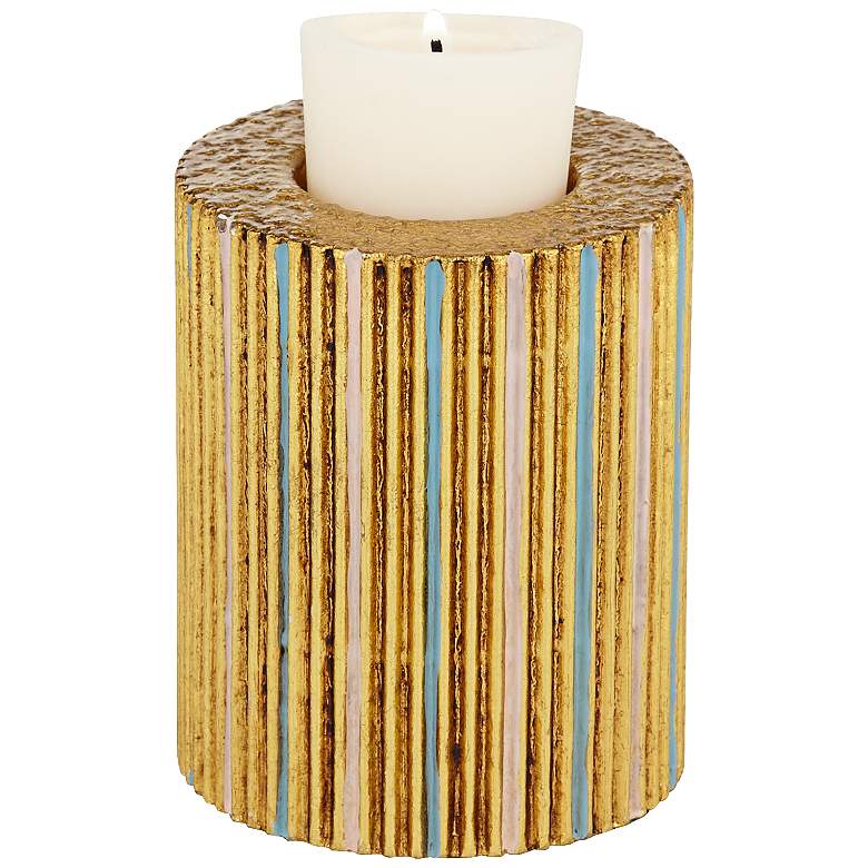 Image 1 Tomak 4" High Shiny Gold Ceramic Pillar Candle Holder