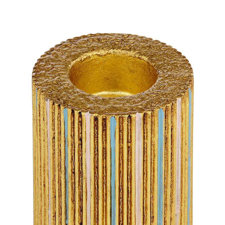 Image 2 Tomak 4" High Shiny Gold Ceramic Pillar Candle Holder more views