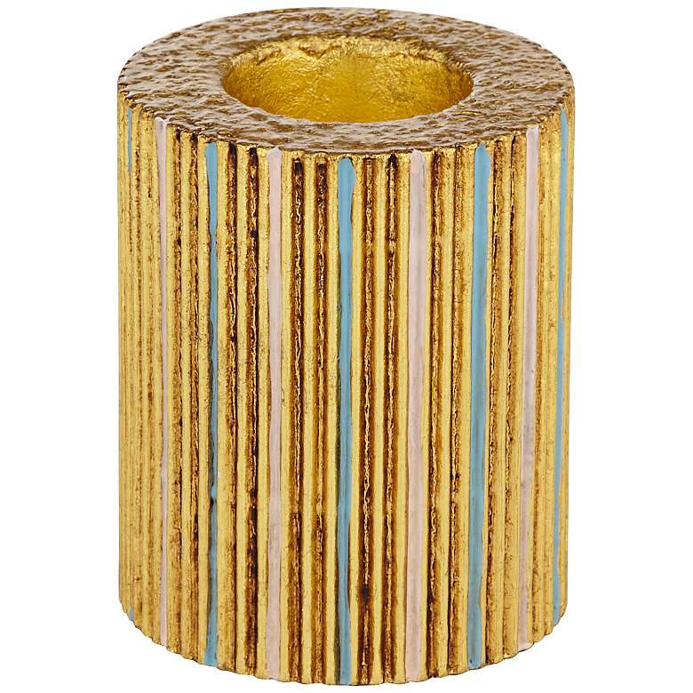 Image 4 Tomak 4" High Shiny Gold Ceramic Pillar Candle Holder more views