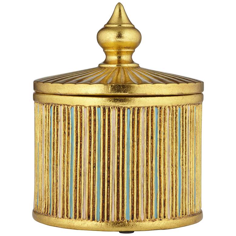 Image 3 Tomak 8" High Shiny Gold Ceramic Decorative Jar with Lid more views