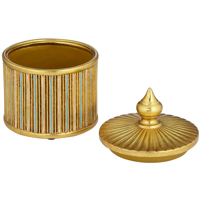 Image 4 Tomak 8" High Shiny Gold Ceramic Decorative Jar with Lid more views