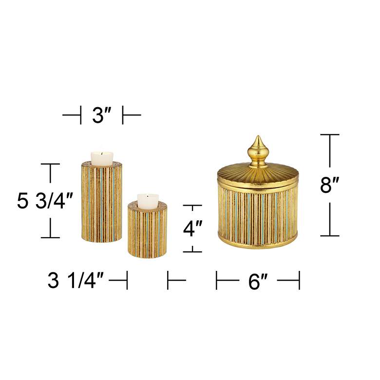 Image 6 Tomak Gold 3-Piece Pillar Candle Holder and Jar w/ Lid Set more views