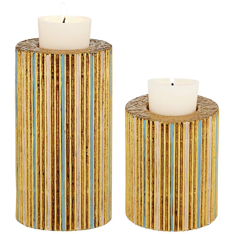 Image 1 Tomak Shiny Gold Ceramic Pillar Candle Holders Set of 2