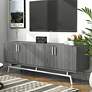 1_Tomfaul 60" Wide Distressed Gray Wood 4-Door TV Stand