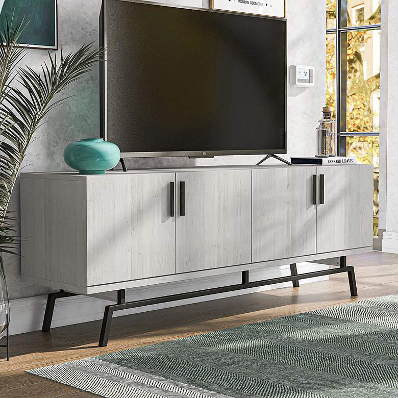 Image 1 Tomfaul 60" Wide White Oak Wood 4-Door TV Stand