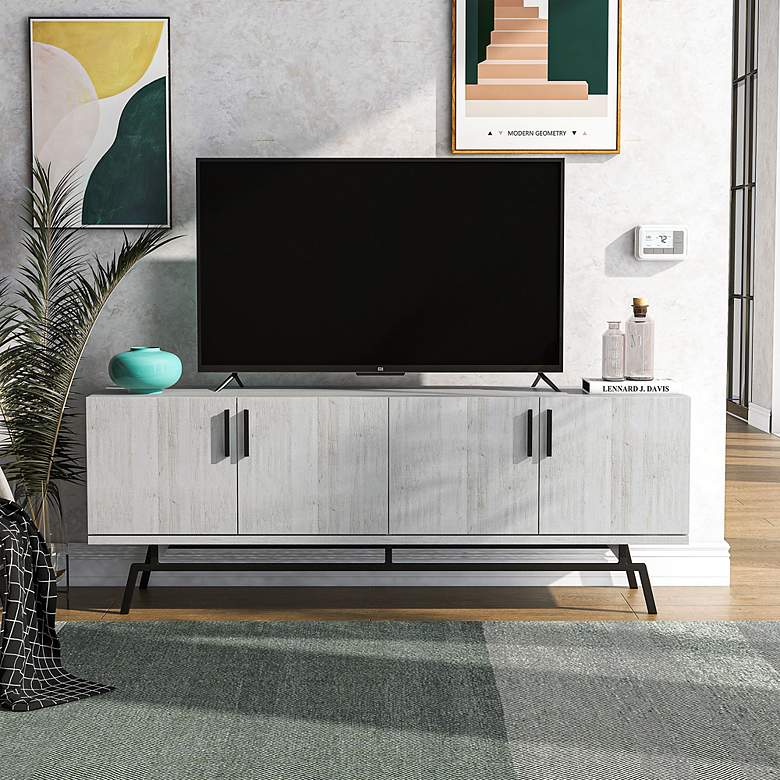 Image 6 Tomfaul 60" Wide White Oak Wood 4-Door TV Stand more views