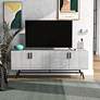 6_Tomfaul 60" Wide White Oak Wood 4-Door TV Stand more views