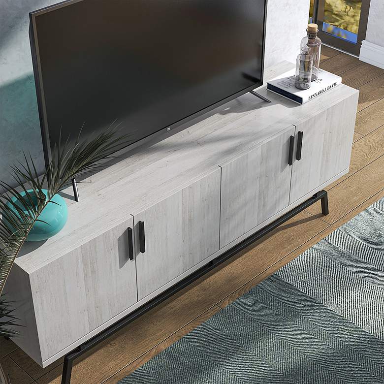 Image 7 Tomfaul 60" Wide White Oak Wood 4-Door TV Stand more views